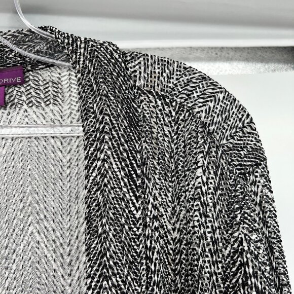 Beverly Drive Womens Sheer Cardigan Open Front 3/4 Sleeve Black/White Size 2X - Picture 4 of 8